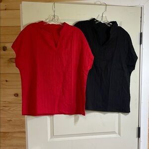 SHEIN Boxy Red and Black Blouses with Mandarin Collar